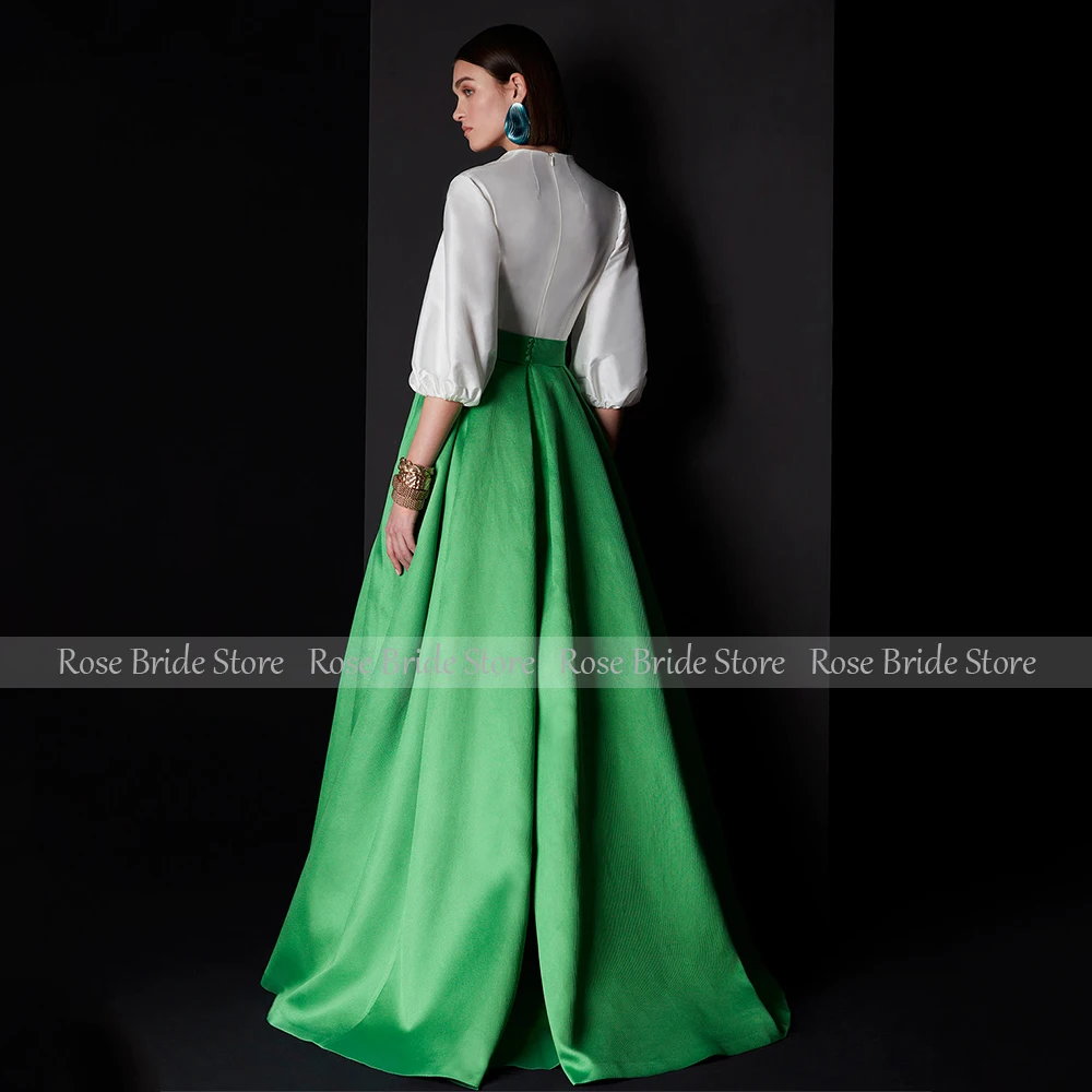 Formal Evening Dresses for Women Ivory Green A Line Puffy Sleeves Wedding Guest Gowns Long V Neck Criss-Cross Split Party Dress