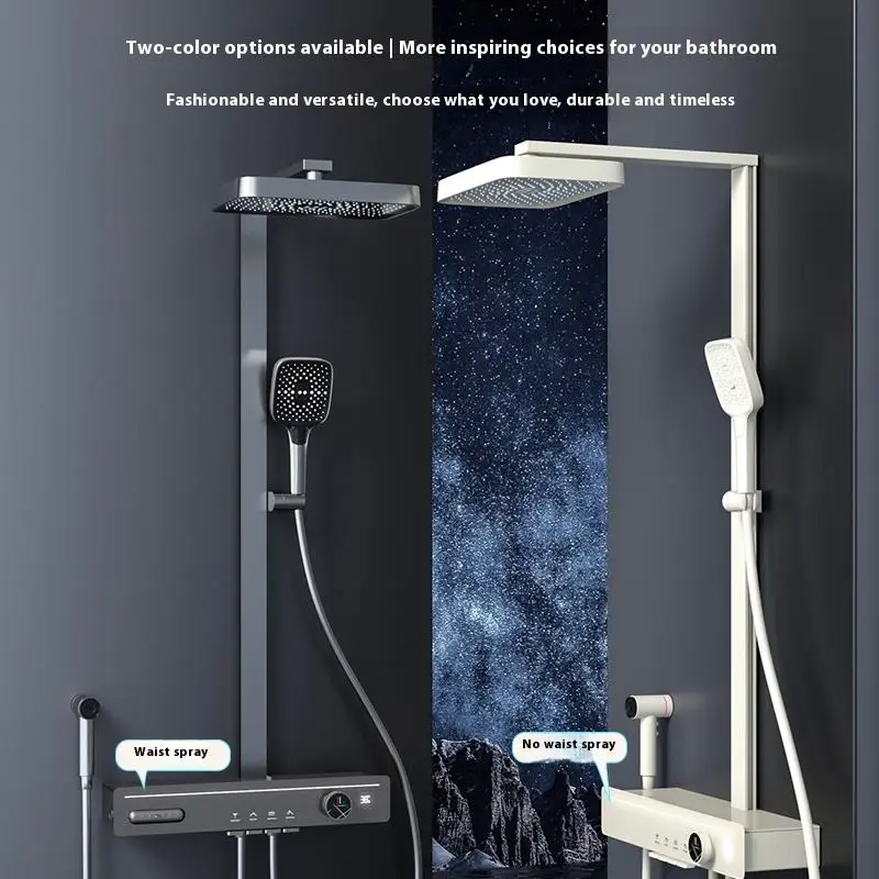 

Thermostatic Brass Rain Shower Set Modern Square Shower Head Single Handle Piano Key Design Slide Bar Ceramic Valve Core Hotels