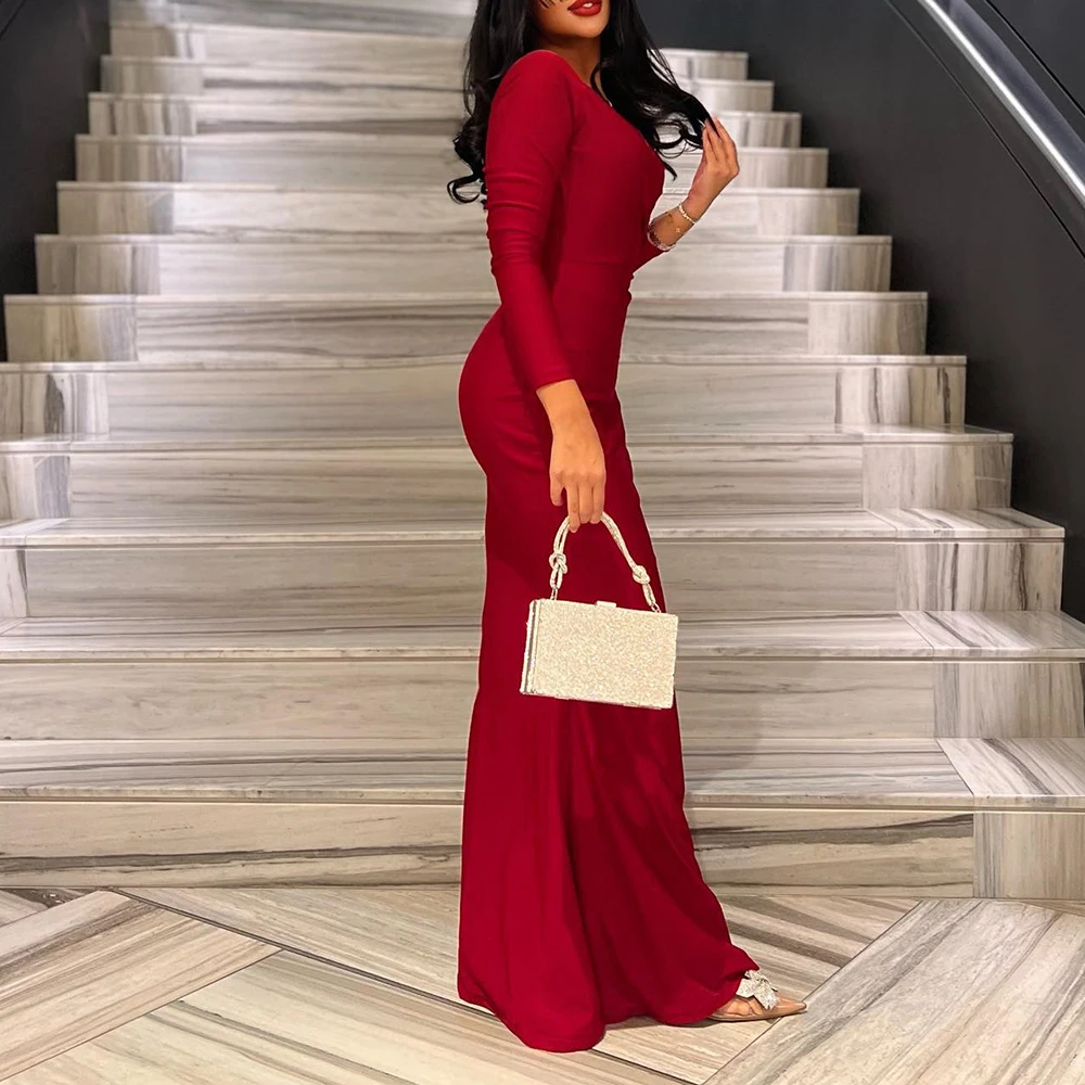 

Graceful Jersey Straight Evening Dress High Quality Long Sleeves V-Neck Floor Length فساتين سهره نسائيه فخمة Custom Made