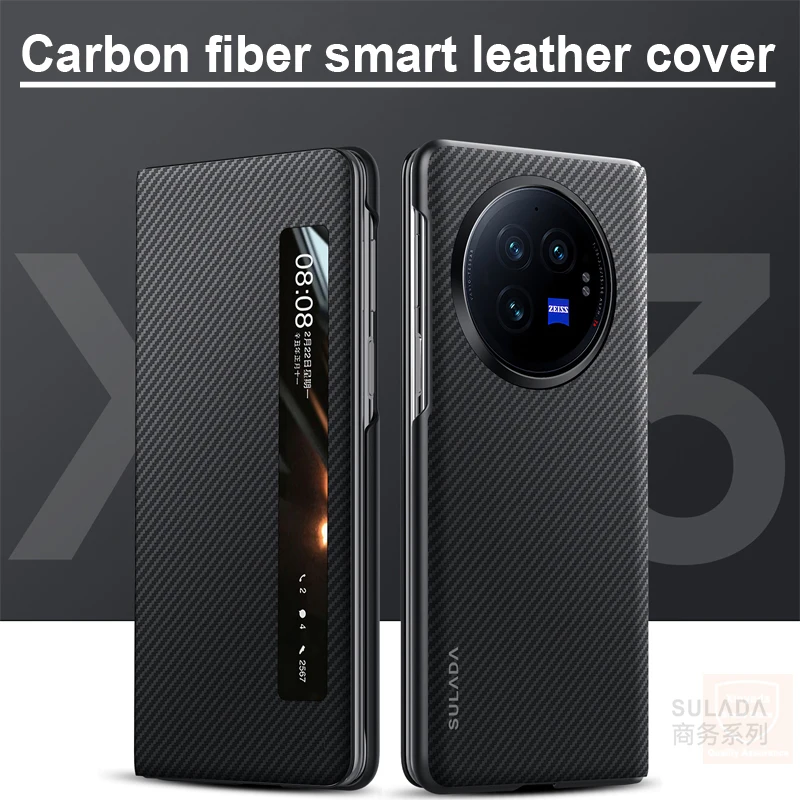 

For Vivo X Fold3 Pro X Fold 3 Leather Case Carbon Fiber Flip Smart Phone Case For Vivo X Fold3 Pro 360 Cover Shell Skin Bag Capa