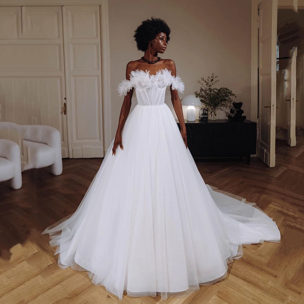 

Msikoods Wedding Dresses For Black Girl Off the Shoulder Bones Corset Bridal Dress A-Line Wedding Gown Princess Bridal Gown