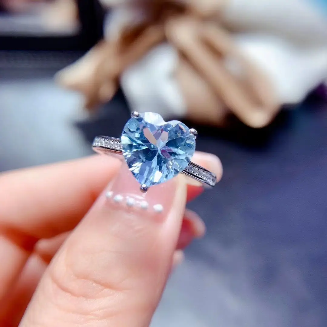 

Best Seller ZECAA 925 Heart Topaz Jewelry Ring For Woman With Natural Sky Blue Topaz Gemstone 10*10mm Heart S925 Silver Ring