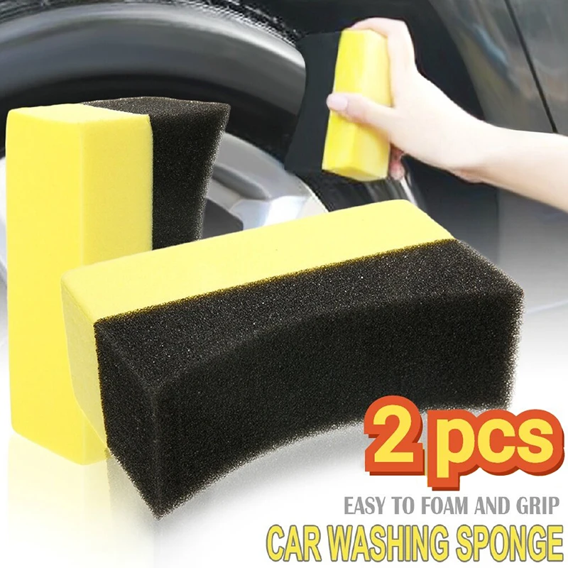 2Pcs Car Tire Cleaning Sponge Wheel Tyre Pad Wash Brush Sponge Tool Dressing Waxing Polishing Auto Accessories 10x6x4cm 10x7x4cm