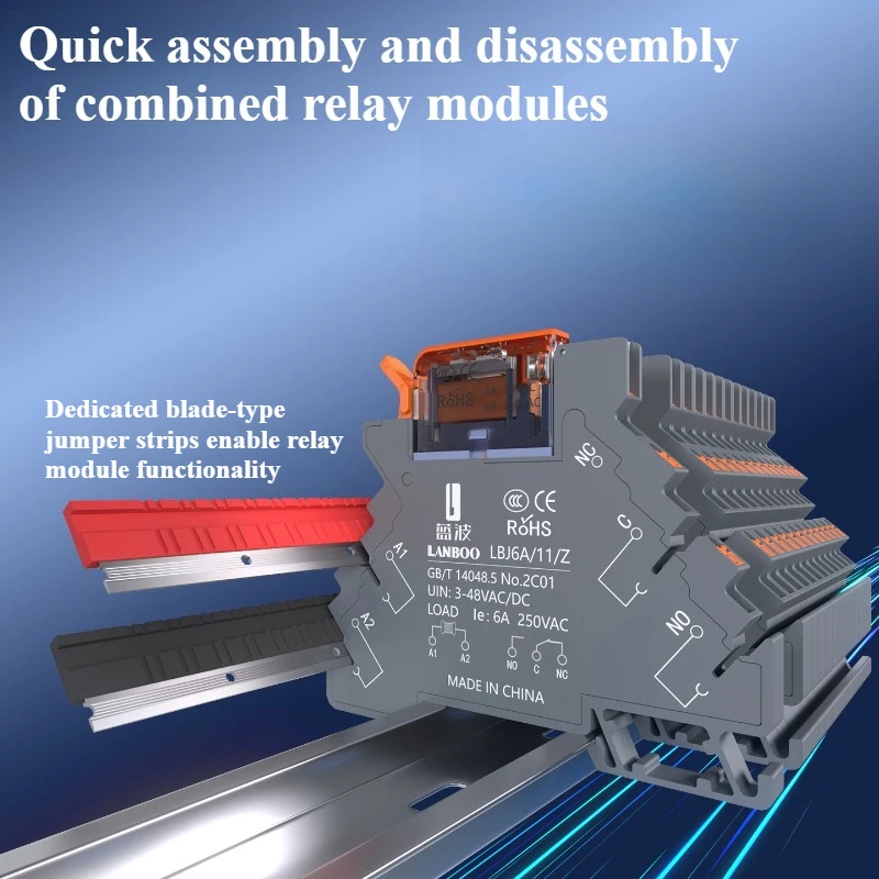 

Ultra-thin Relay 6mm 24V Module Thin-film Type 0.5-1.5mm² Module High Lifespan HF41F Intermediate Relay DC36V/12V Connector