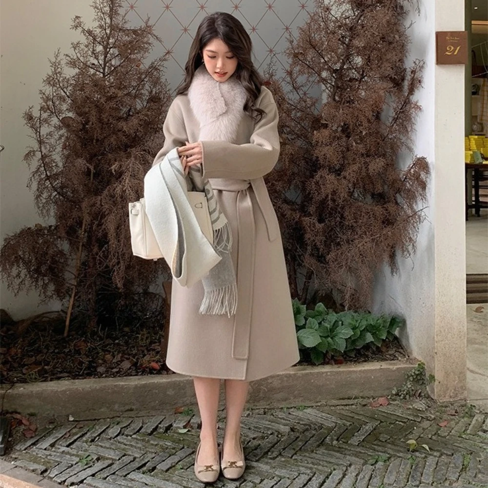 

CXFS Luxury 2025 Autumn Winter New Double-sided Cashmere Coat Women's Long Woolen High-end White Fur Jacket