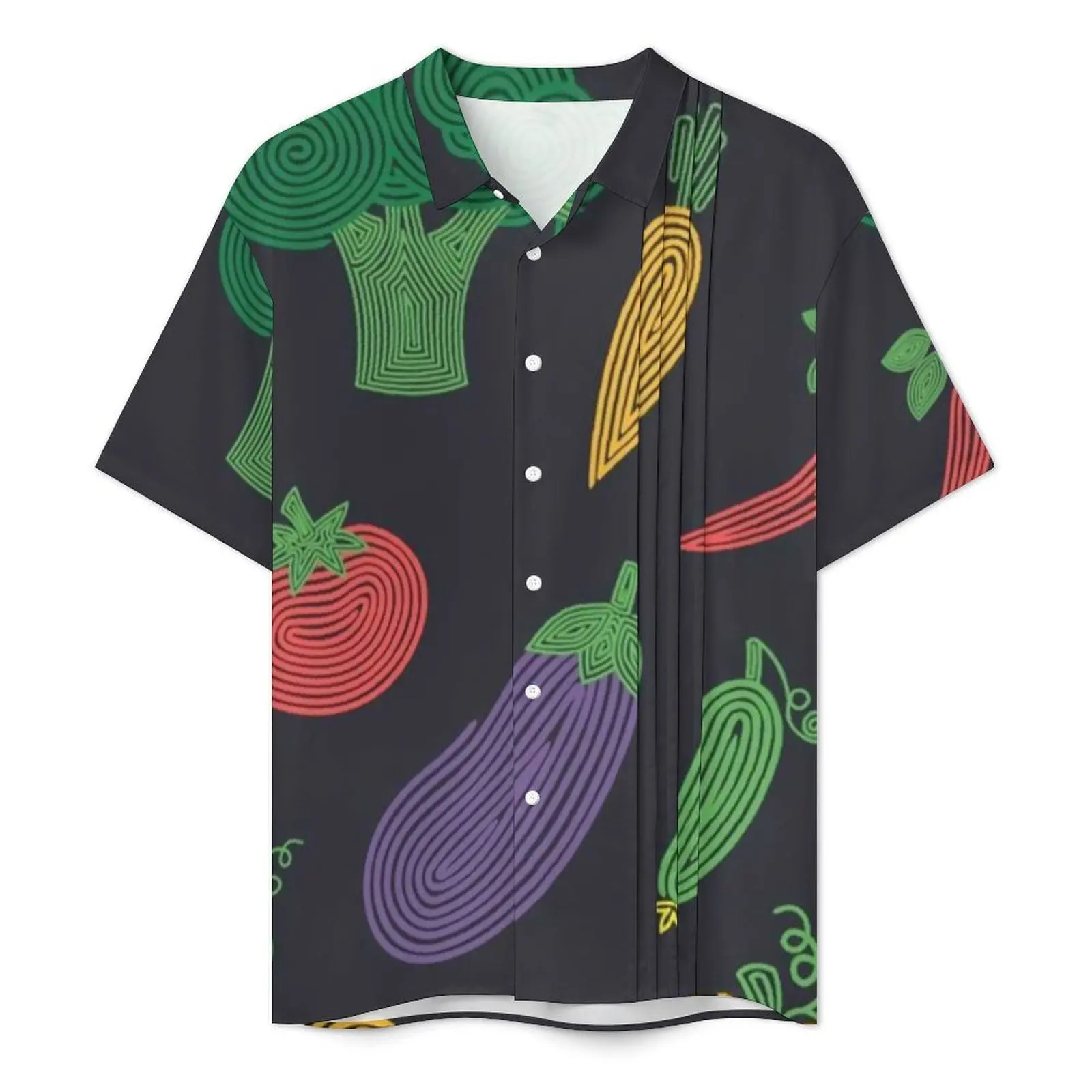 Vegetarian Summer Shirt For Men Beach Hypno Vegetables Casual Shirts Short-Sleeve Streetwear Pattern Novelty Oversized Blouses