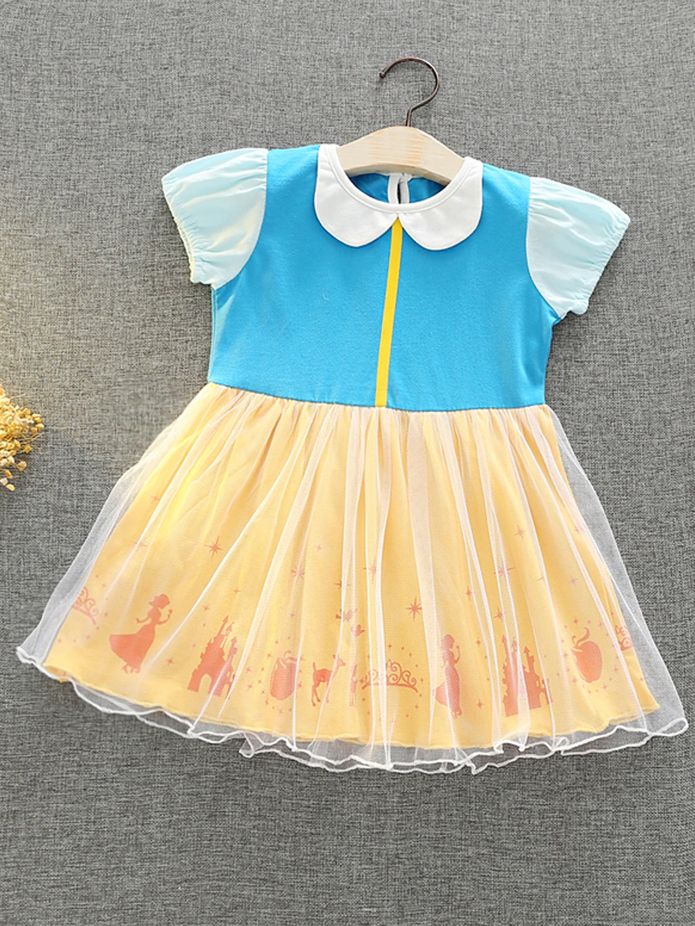 

European and American girls cartoon princess dress - round neck mesh dress, Christmas and Halloween stage performance outfit