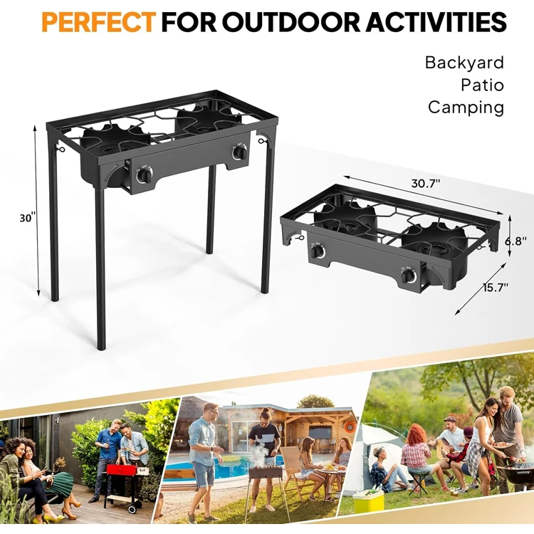 2 Burner Outdoor Propane Gas Stove High Pressure Vertical Cooker Backyard Cooking Camping Home Brewing Canned Turkey Fried