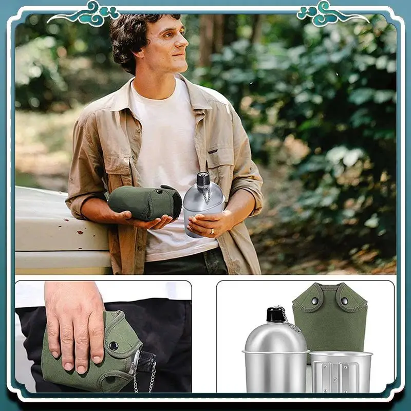 Reliable 2X Outdoor Canteen Cookware Set Canteen Cup Portable Water Bottle With Grab Handle Cup For Outdoor Camping Hiking