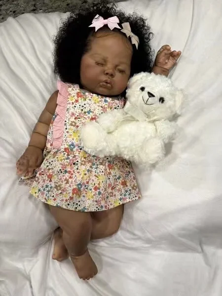 SINO-BB Customized Limited Supply 25inch Reborn Baby Pickle With Hand-Rooted Hair Dark Skin African Baby with Different Dress