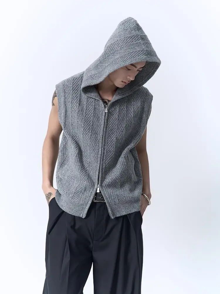 

Мужской осенний модный свободный вязаный жилет-кардиган с капюшоном в стиле Харадзюку, американский стиль, простой дизайн, верхняя одежда из полиэфирного волокна