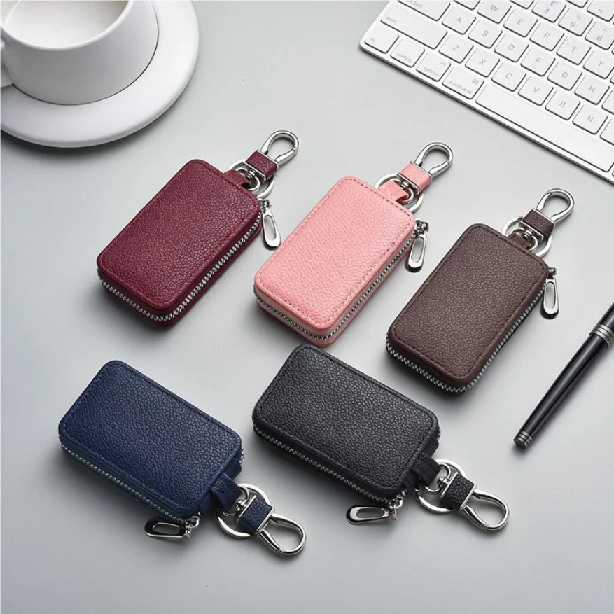 

Best-Selling Slim Car Key Case, Lychee-Pattern Leather Zipper Pouch for Smart Remote Keys, Multi-Functional Waist-Hanging Design