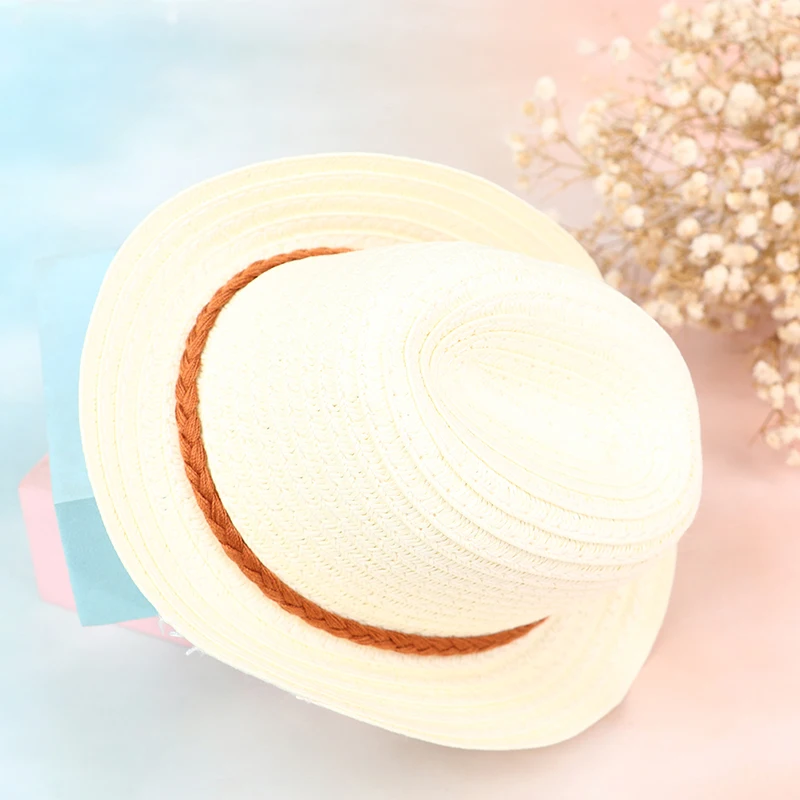 18 Inch Doll Girls Hat Rice White Hand-woven Straw Hat Fit 43 Cm Boy Dolls