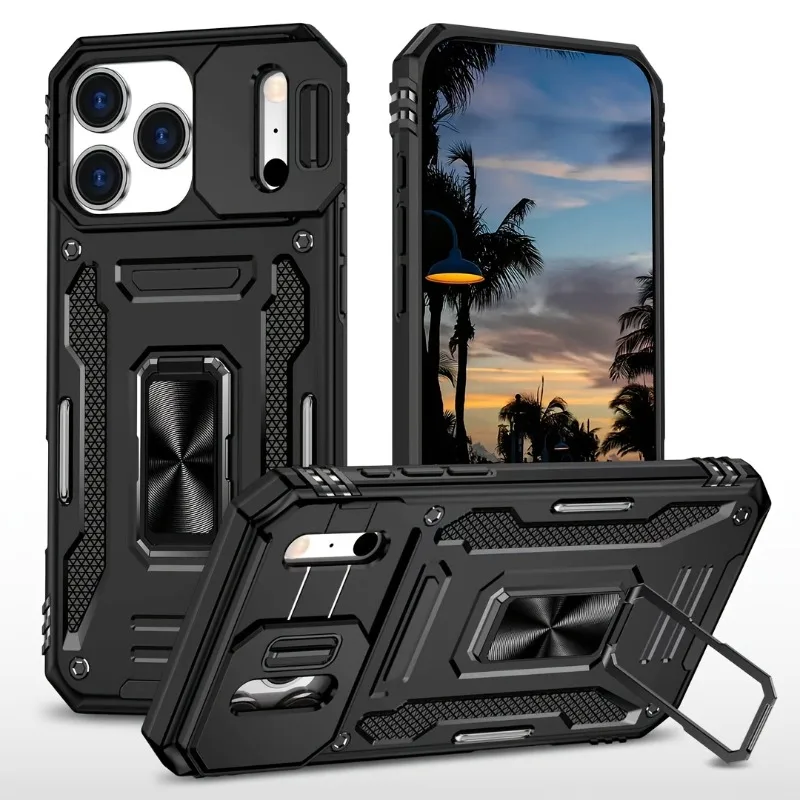 360° drehbare magnetische Handyhülle für iPhone 17 Air 16 15 14 Plus 13 12 11 Pro Max mit Schiebe-Kameraschutzring und Ständer