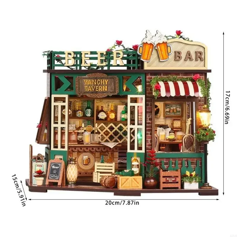 Conjunto artesanato diy, cena taverna miniatura, modelo conjunto construção casa para adultos e 15ub