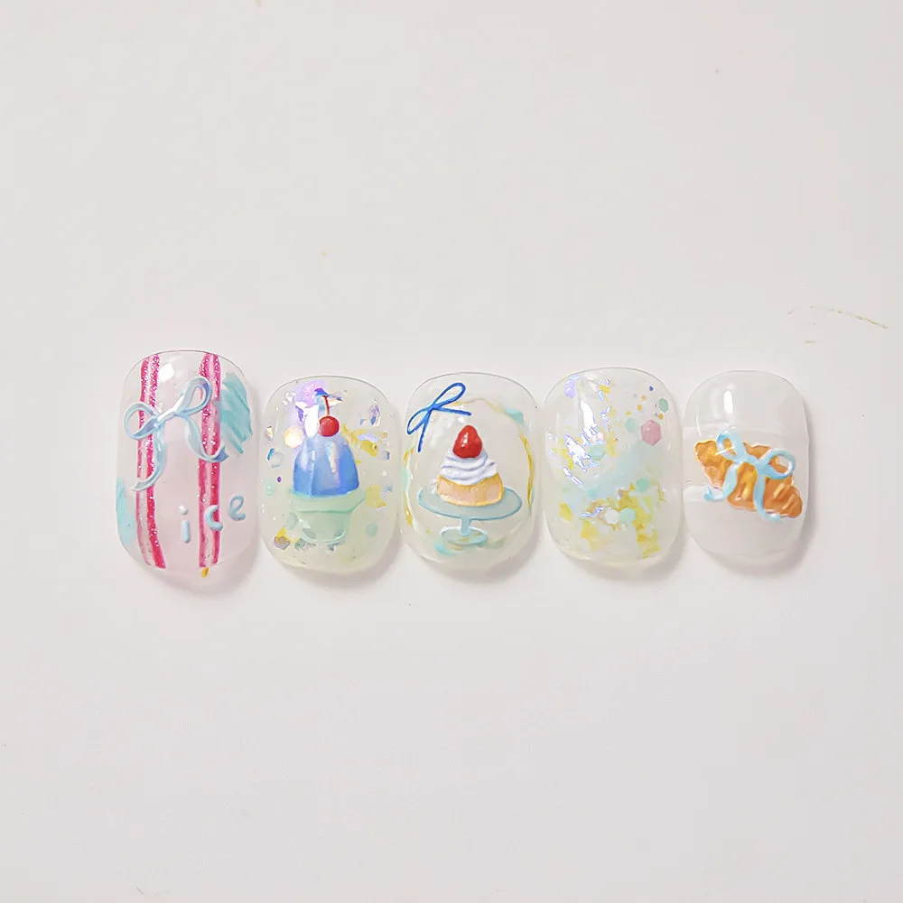 High Quality Flash Colorful Ice Cream Cake Cold Drink Pudding Jelly Nail Stickers Nail Art Decal Design Manicure Tool T-4405