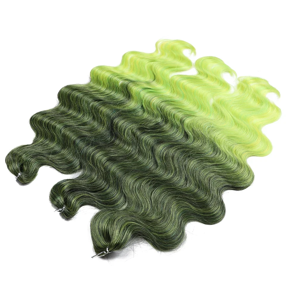 FREEDOM Body Wave Synthetisches Häkelhaar 24 Zoll Lange Haarzöpfe Pferdeschwanz-Verlängerungen Ombre Braun Blau Grün Haarverlängerungen – Detail 9