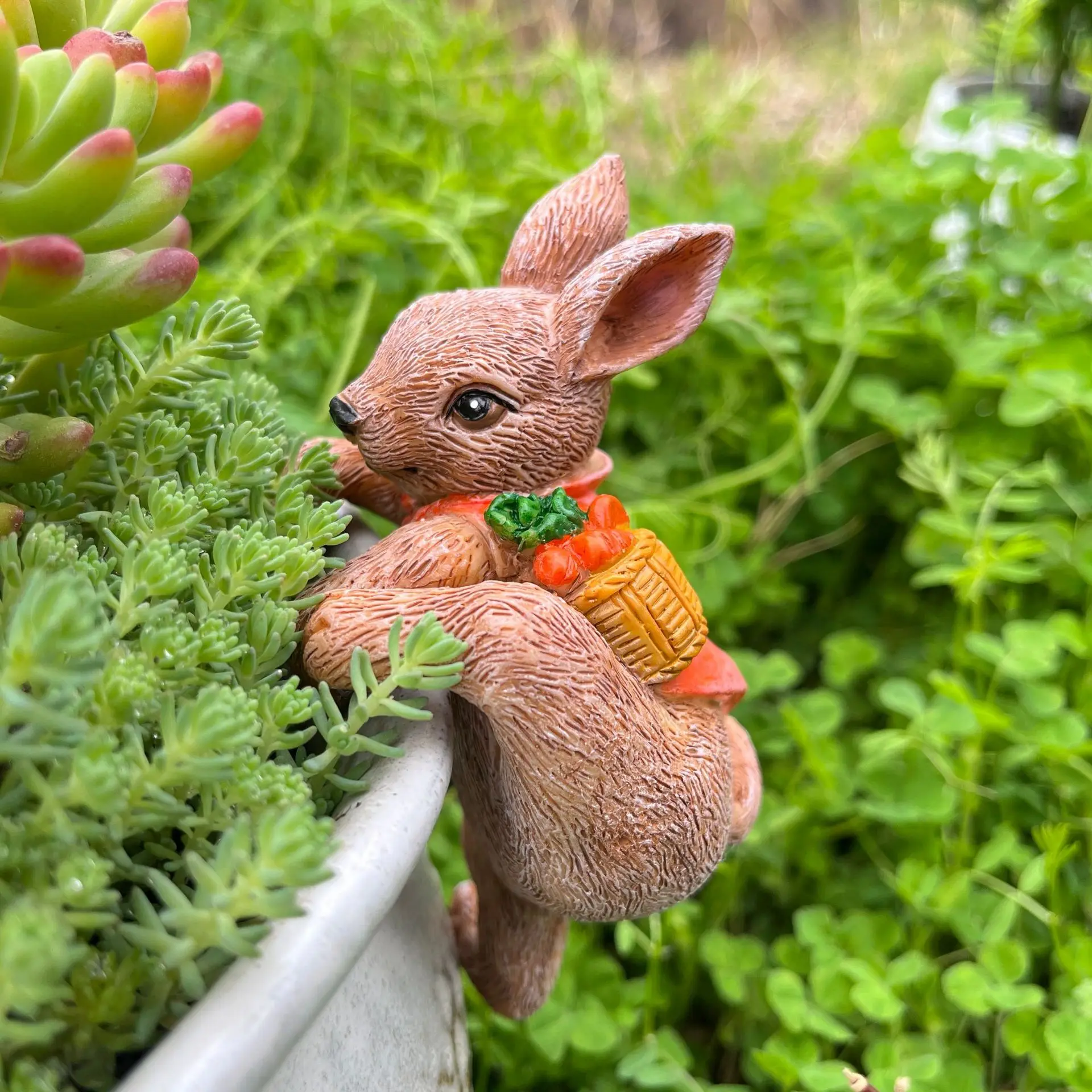 Cute Resin Rabbit Flower Pot Hanger Ornaments Climbing Bunny Figurine Animals Statue for Garden Yard Home Decor view 2