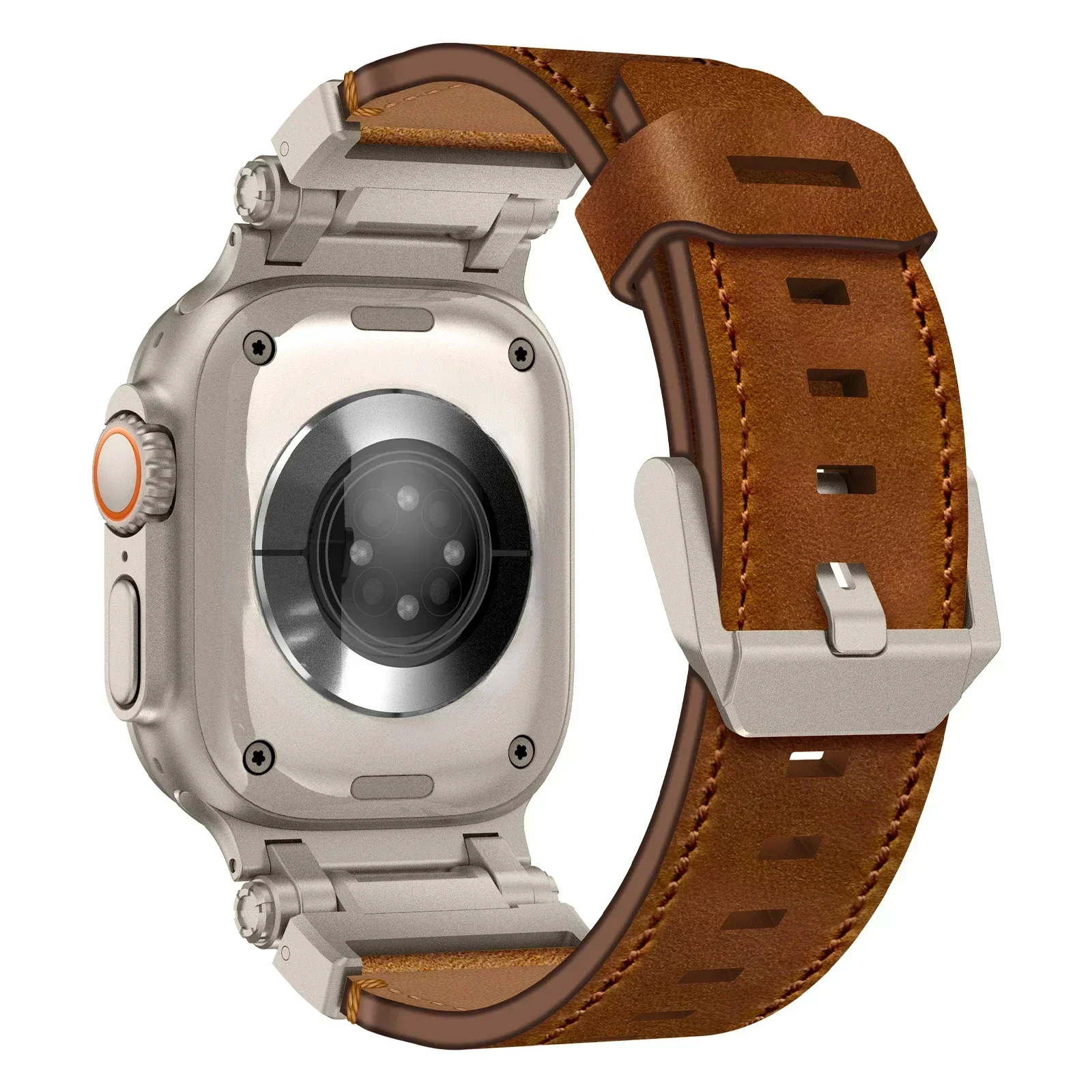 حزام جلدي لساعة أبل الترا 49 ملم 45 ملم 42 44 ملم سوار رجالي فاخر لساعة iWatch se 6 5 4 Series 9 8 7 Ultra 2