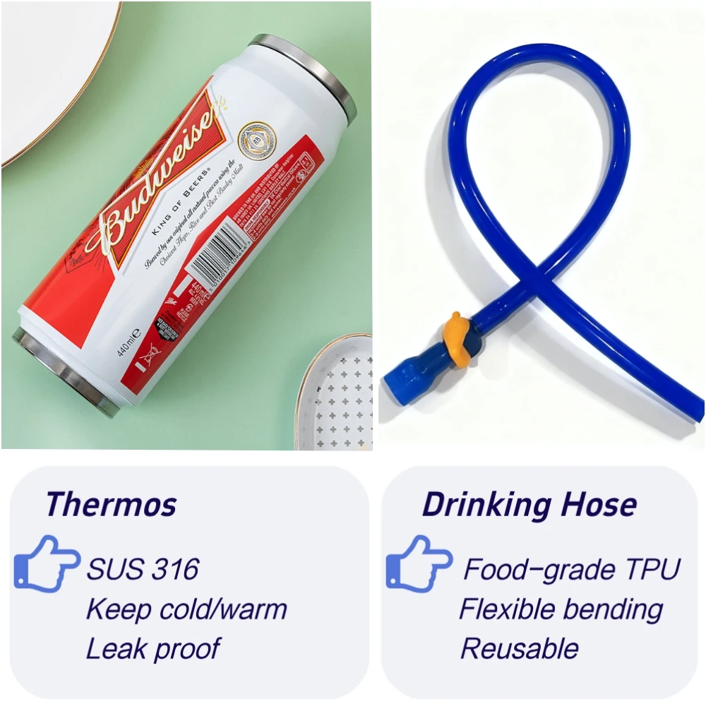 Termos 500ML dengan Selang Panjang untuk Hidrasi Balap, Minum Air, Baja Tahan Karat 304, Menjaga Dingin, Bersepeda, Mendaki, Berkemah, Tumbler