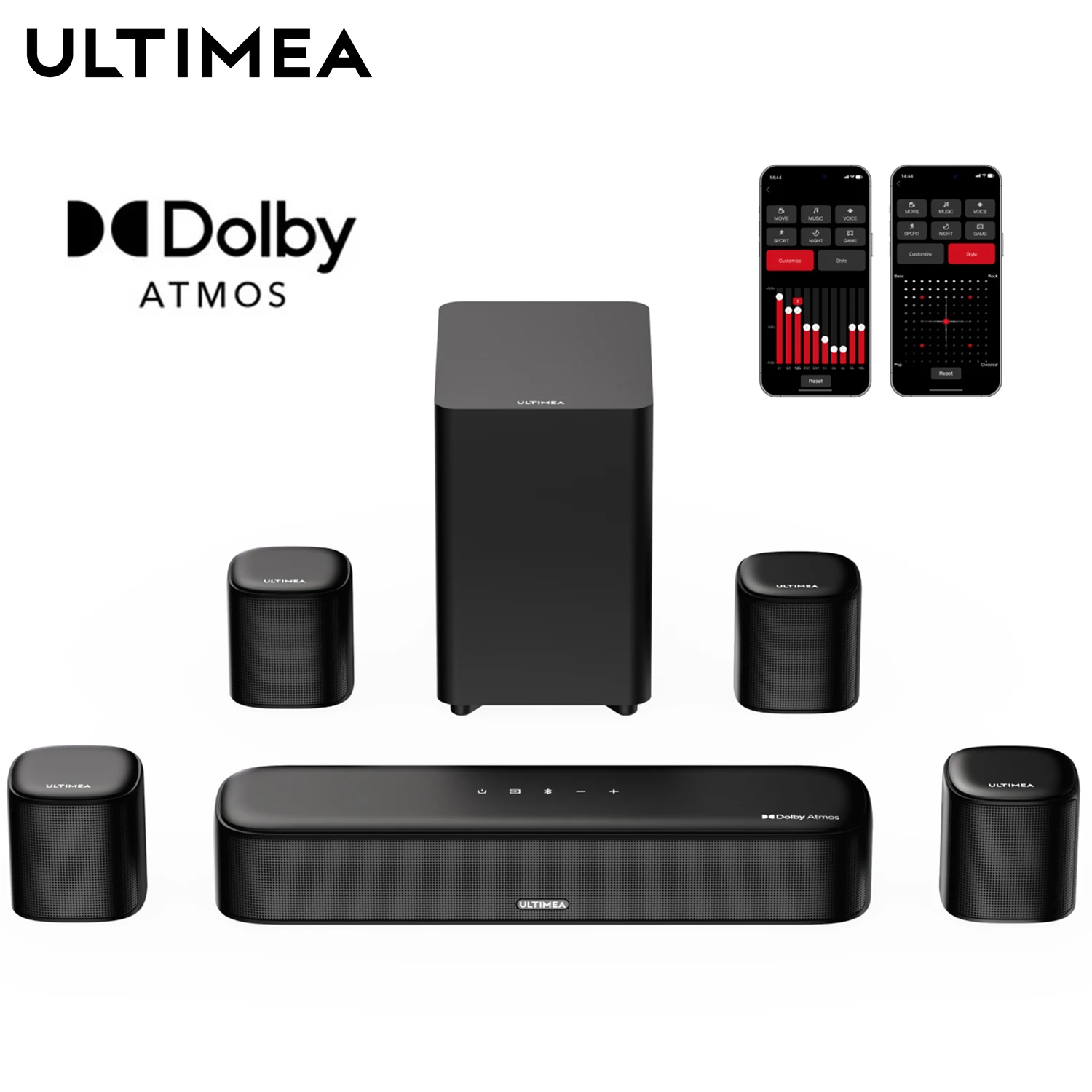 

ULTIMEA 7.1ch Sound bar for TV with Dolby Atmos&Smart App Control, Home Theater Sound System Bluetooth Speaker with Subwoofer