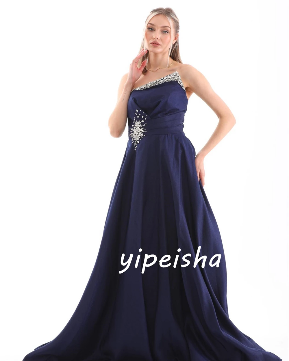 Customized  Sexy Casual   Jersey Beading Draped Pleat Quinceanera A-line Strapless Bespoke Occasion Gown Long Dresses