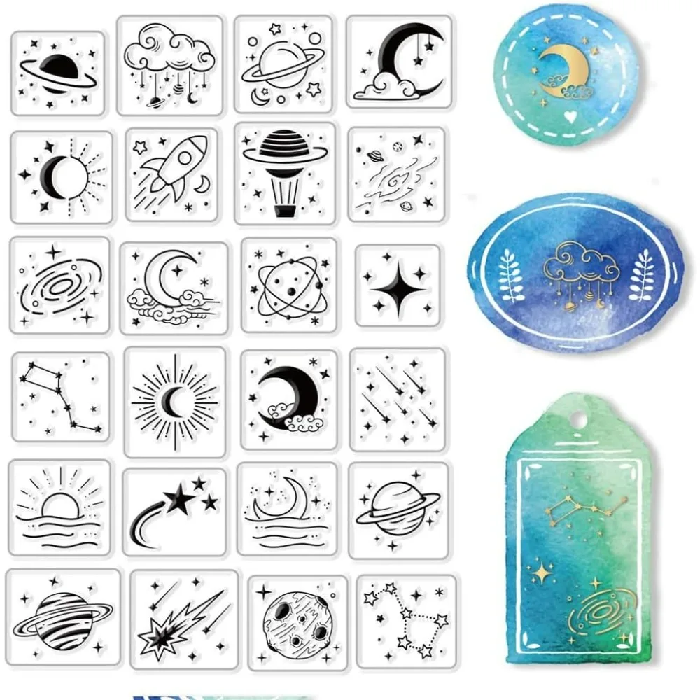 Celestial Clear Stamps for Card Making Scrapbooking Crafting DIY Decorations, Moon and Stars Transparent Silicone Seal Stamps