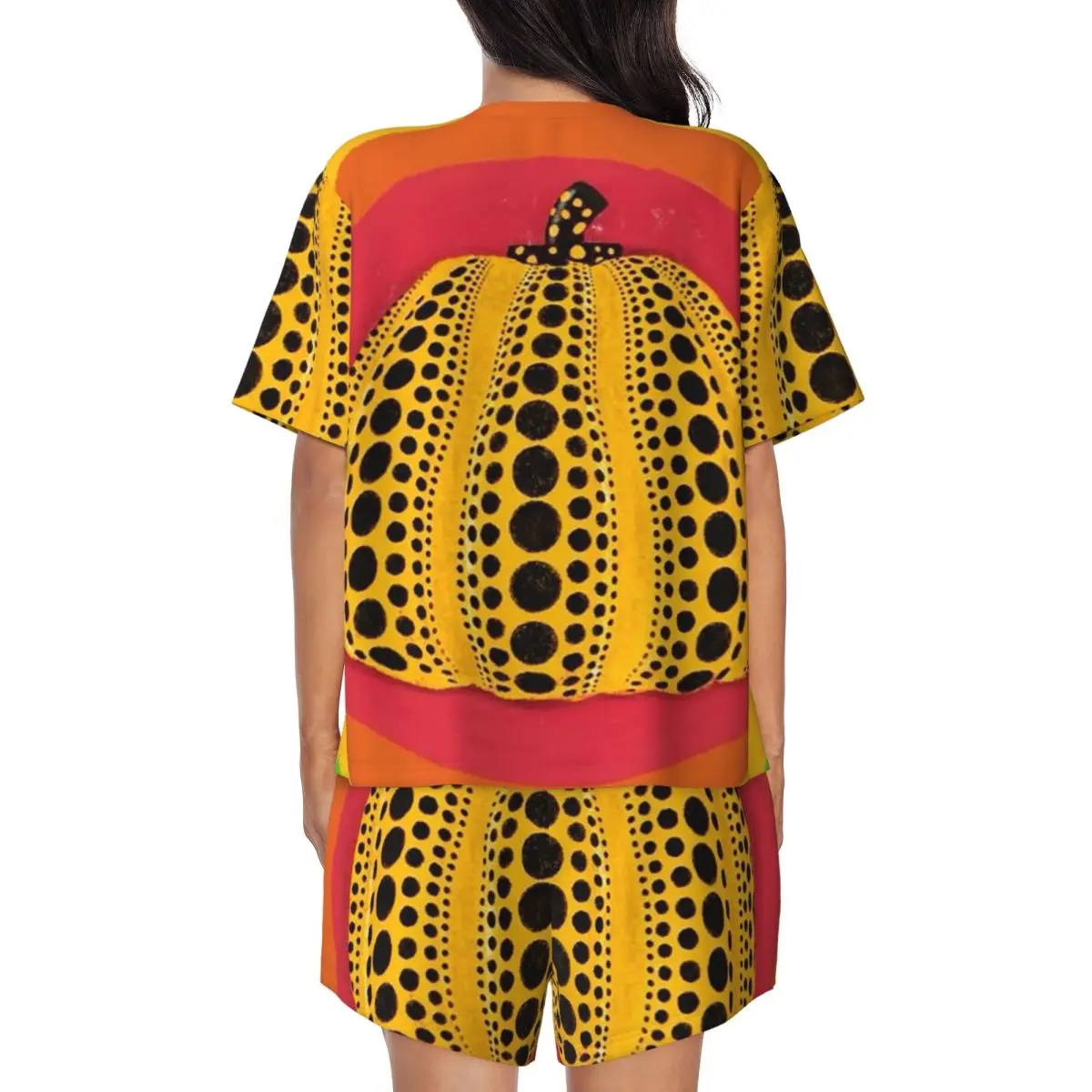 Yayoi Kusama Abstract Painting Round Neck Short Sleeve Nightgowns for Sleeping Sleepshirts Women Loose Pajama Set Short Pants
