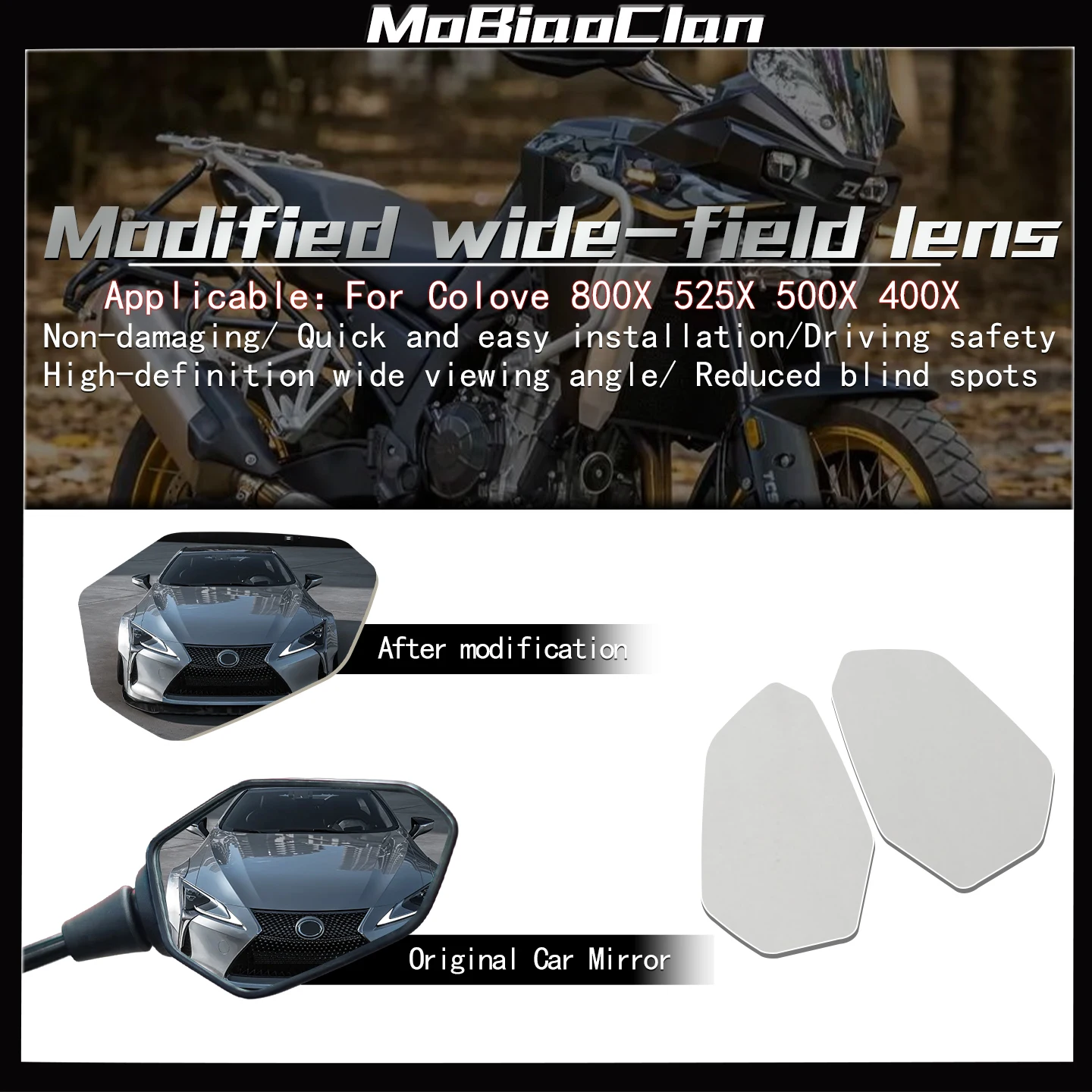 

For Colove 800X 800 X 450Rally Motorcycle Accessories Convex Mirror Increase Rearview Mirrors Side Mirror View Vision Lens