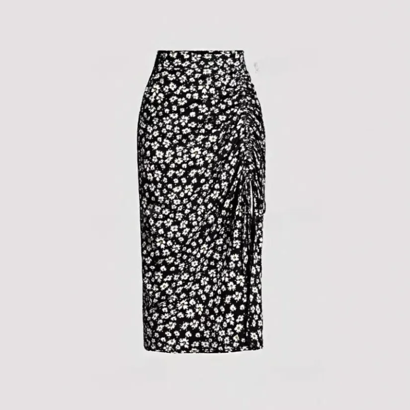 Women's Fashion Print High Waist Side Slit Slim Fit Bodycon Hip Skirt Elegant Commute Versatile Comfortable Slim Stretchy Skirt