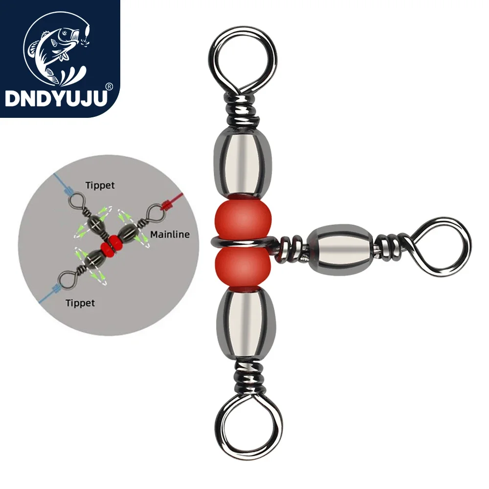 DNDYUJU 20pcs Fishing Connector Three Way Barrel Swivel Snap Ring With Beads For Fishhook Lure Line Fishing Accessories