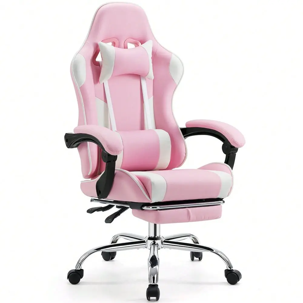 Video Game Desk Chair Ergonomic Computer With Footrest And Comfy Lumbar Support, PU Leather Recliner With Headrest, Fixed Up Ar