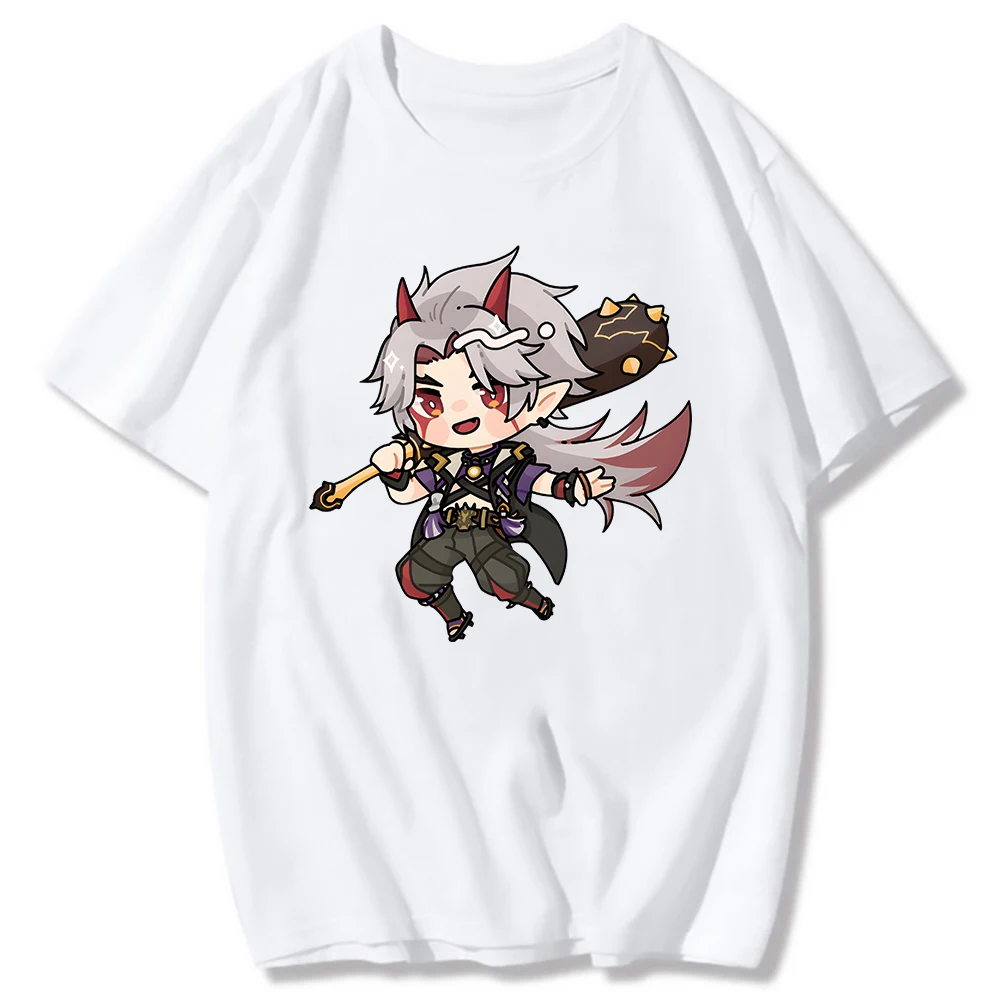 Genshin Impact Tshirt Arataki Itto T-shirt Game Graphic T shirts Women Kawaii Clothes Girls Oversized Casual Tops 100% Cotton