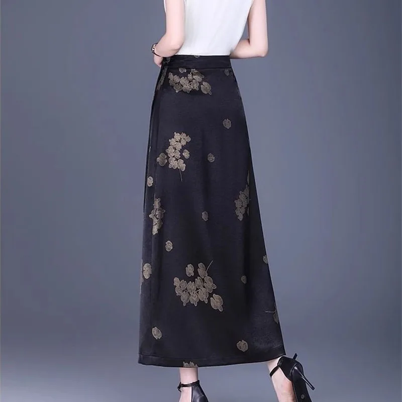 봄 여름 가을 중국풍 원피스 스커트 여성 스커트 패션 프린트 백힙 스트레이트 튜브 슬릿 원피스 스커트