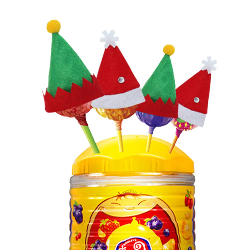 

6Pcs Mini Christmas Caps Lollipop Hats Nonwoven Candy Hat Christmas Candy Packing Party Decoration Lollipop Hat