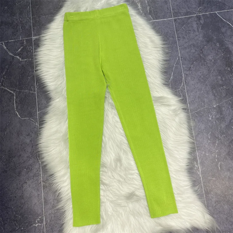 2024 Spring Autumn New Full Diamond Knited Leggings Skinny Slimming Knited Trousers Candy Color Casual Comfortable Sports Pants