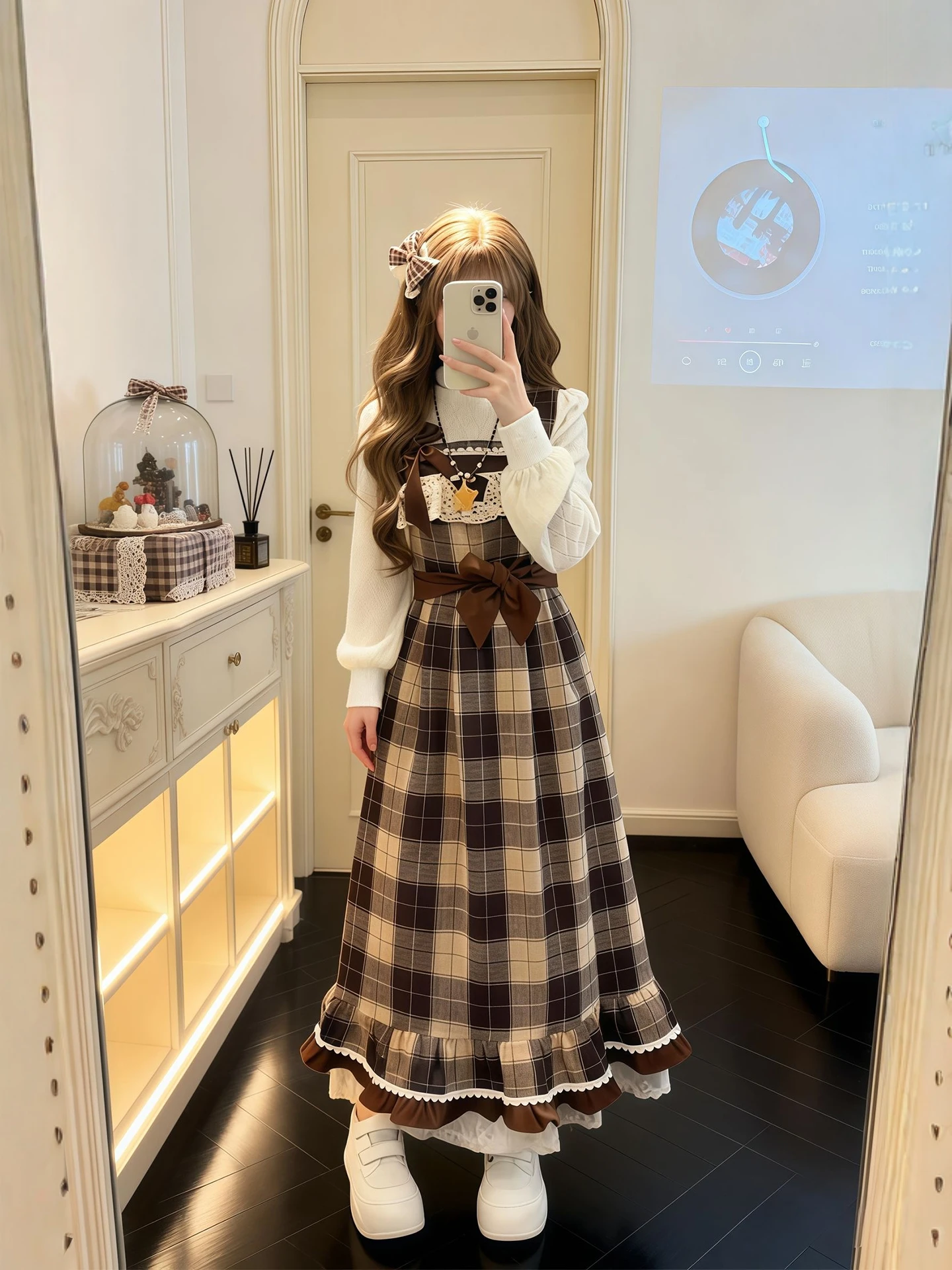 

plus Size Women's Spring Faion Set with Base irt Plaid Skirt Unique Anti-Aging Ensemble Casual Sle High Waist Design