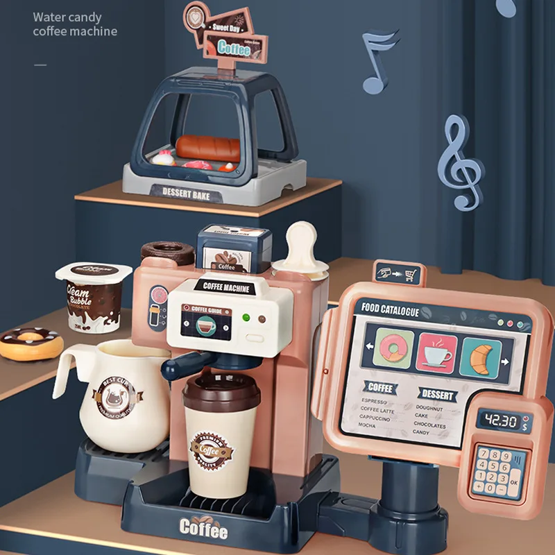 

Kids Coffee Machine Toy Set Kitchen Toys Simulation Food Bread Coffee Cake Pretend Play Shopping Cash Register Toys For Children