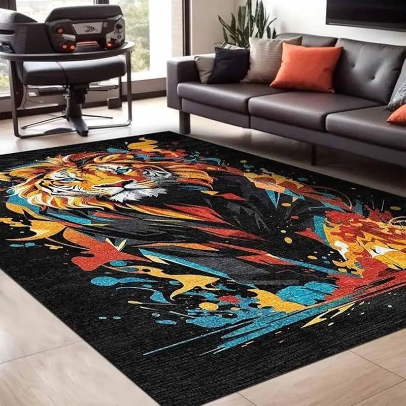 VIKAMA Neon Game Controller Pattern Large Area Rug Non Slip Gamer Bedroom Gaming Room Decor Floor Carpet Home Decor