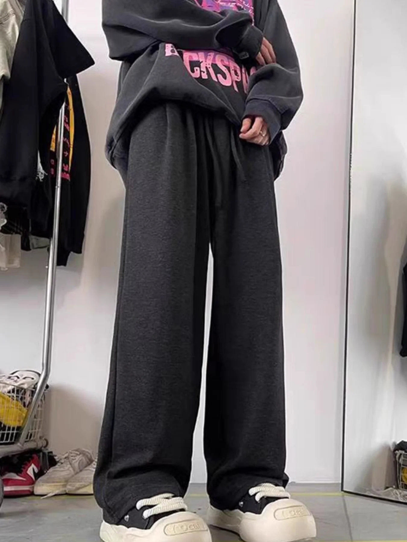 Wiosenne i jesienne nowe spodnie codzienne w modnym stylu Hong Kong, długie spodnie damskie, luźne, uniwersalne, z szerokimi nogawkami, młodzieżowe, uniwersalne, swobodne spodnie z prostymi nogawkami.