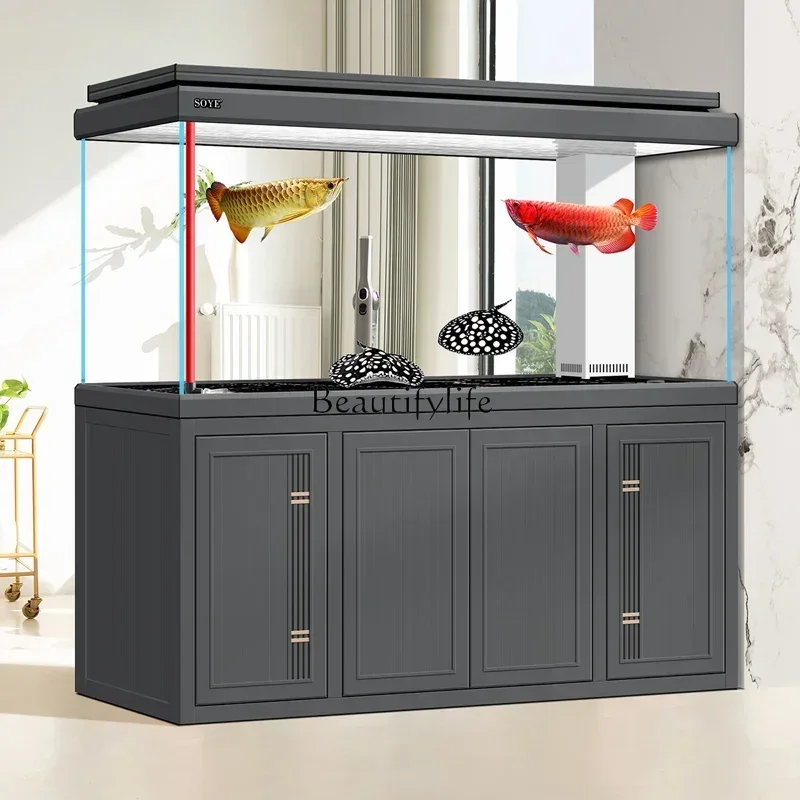 

Fish tank living room 2024 new professional entrance ultra-white large floor screen intelligent ecological aquarium
