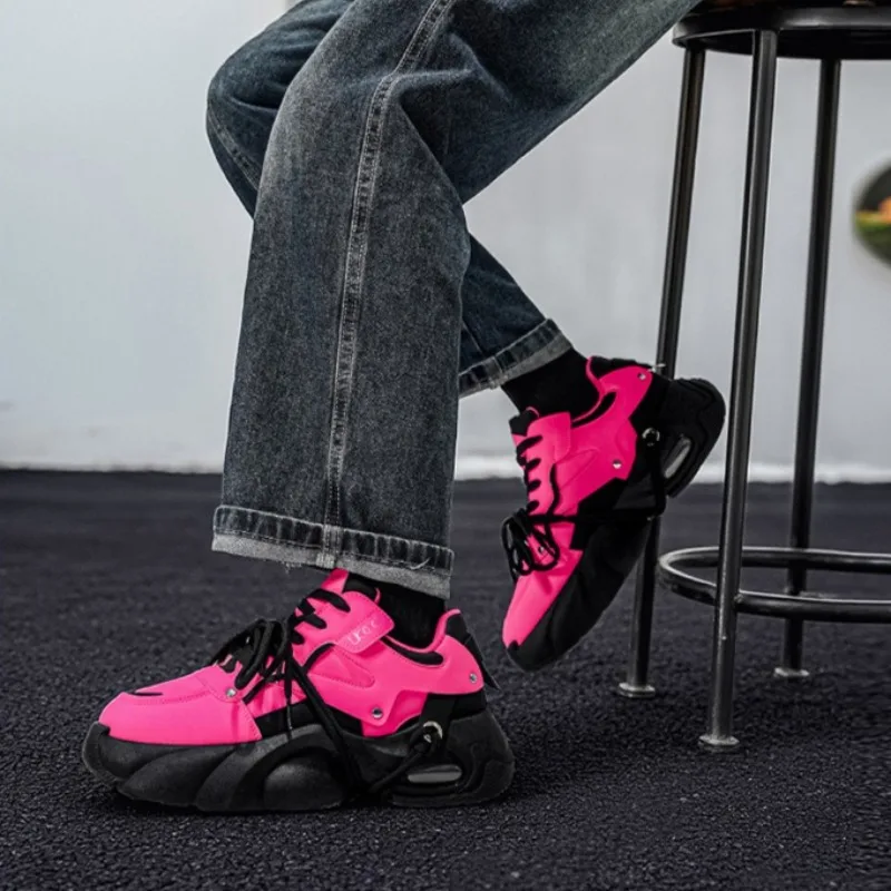 Zapatos de hombre de cuero PU, zapatillas de deporte retro de moda para hombre y zapatos casuales, zapatos de plataforma con suela gruesa para hombre, Tenis Masculino