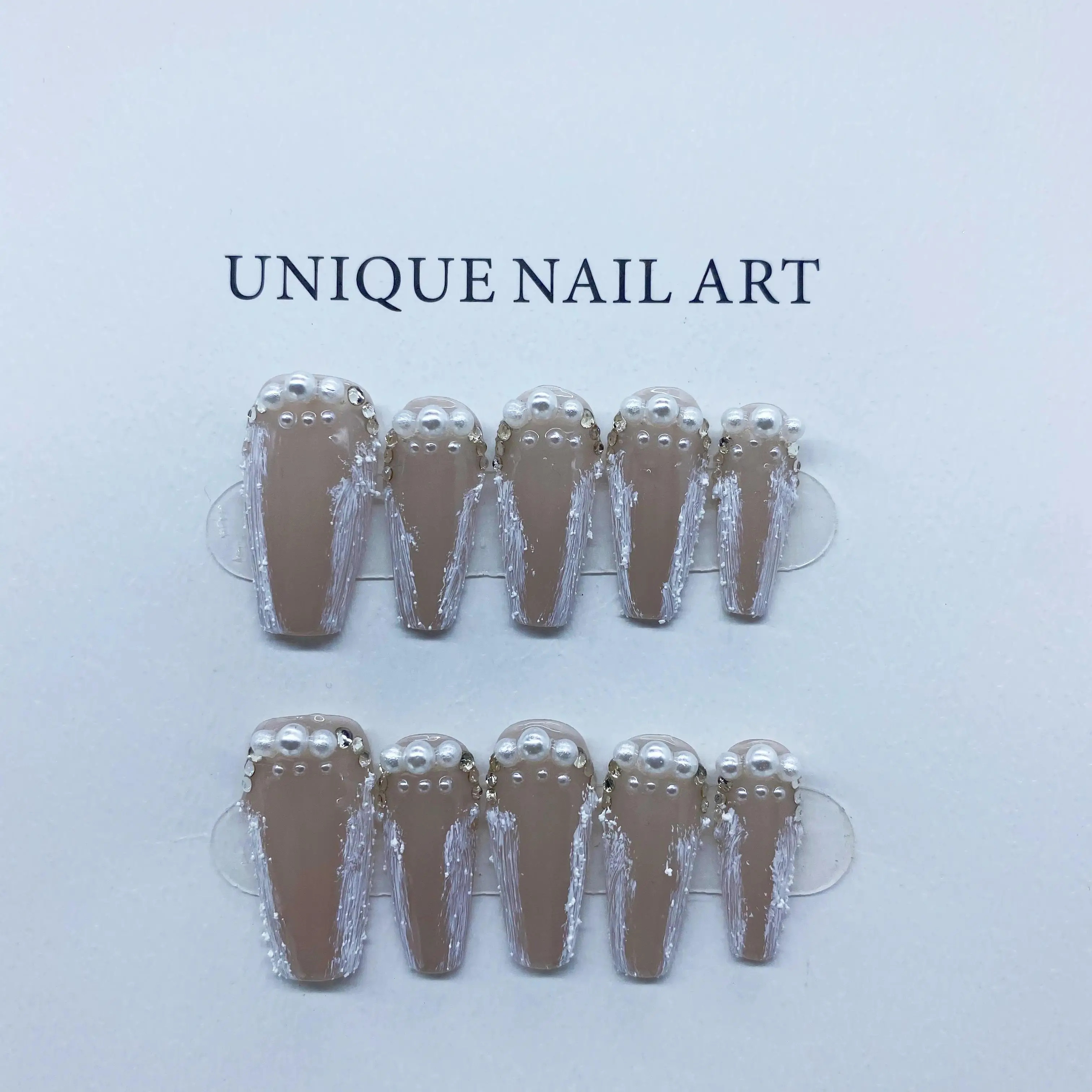 White Nude Plaster Pearl Detachable Reusable High-Quality Elegant White Handmade Press On Nails