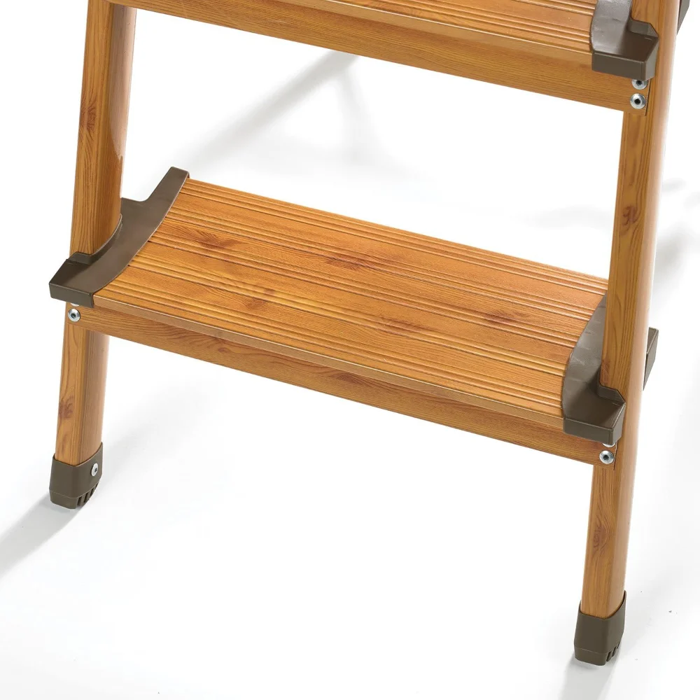 Escalera ultraligera de 3 escalones, veteado de madera