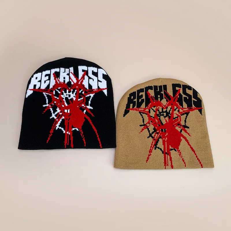 1 Stück Unisex-Beanie-Mütze mit Spinnennetz-Muster, Y2K, winddichter Gehörschutz, Straße, Hip-Hop, Totenkopf-Kappe, Halloween