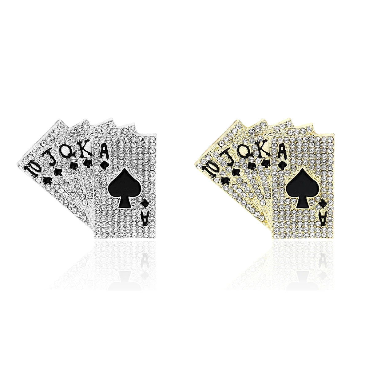 Rhinestone Poker Brooches for Women Unisex Playing Card  Pins Event Party Backpack Decoration Clothes Accessories