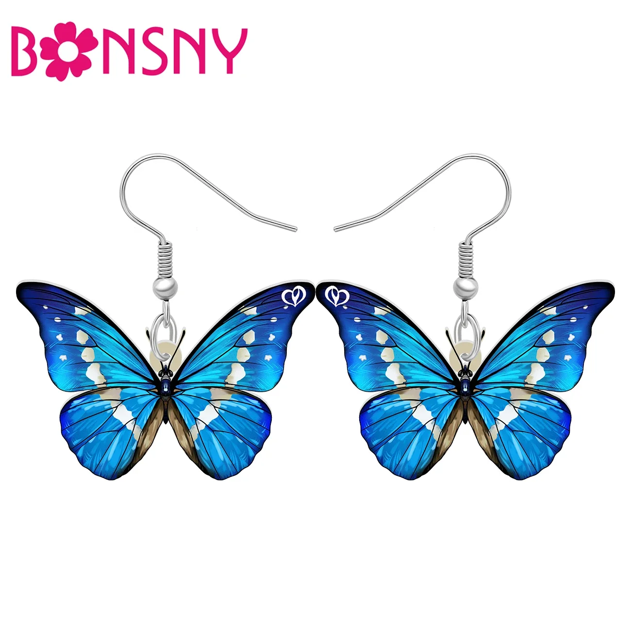 BONSNY Acrylic Blue Morpho Helena Butterfly Drop Dangle Earrings Jewelry Charms Gifts Party Favors For Women Girls