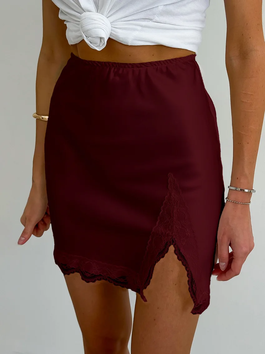 تنورة صيفية جديدة بخصر عالٍ من الدانتيل مع تصميم إحساس الانقسام، عصرية ومتعددة الاستخدامات، فكرية ومتعددة الاستخدامات