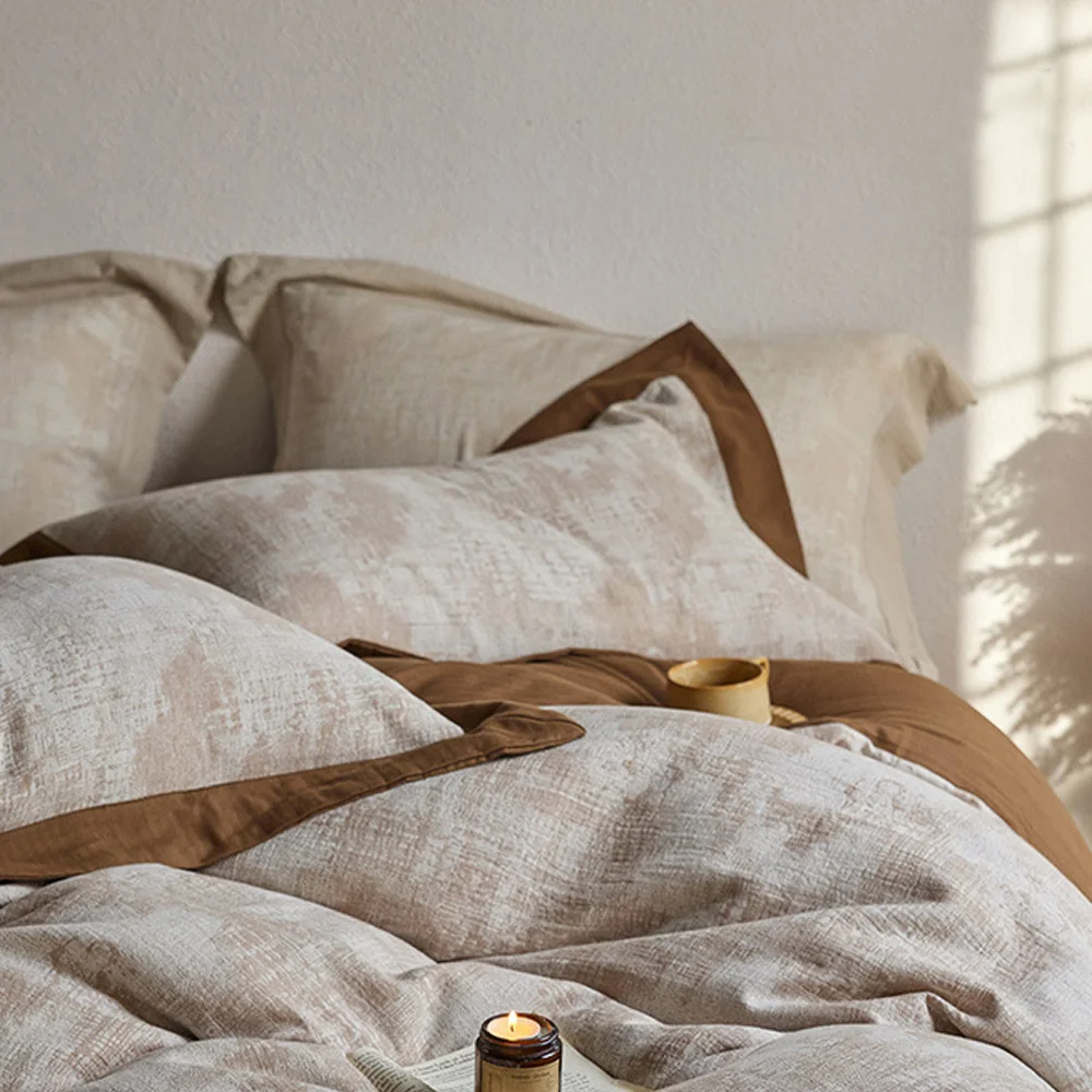 Retro-inspired 100% Cotton Dyed Double Gauze Jacquard Bedding Set Herringbone Pattern Duvet Cover And Bed Linen Suitable