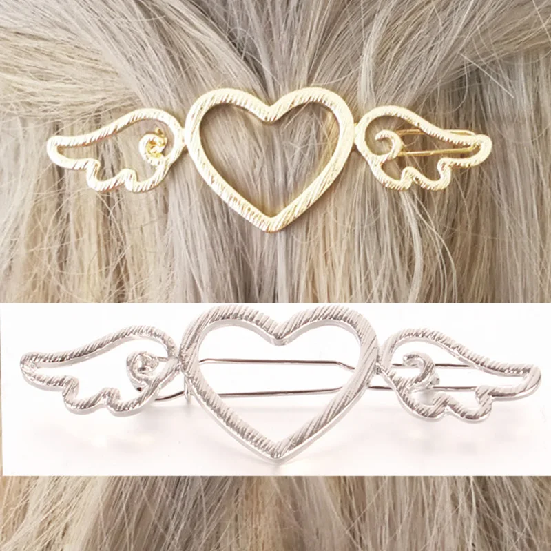 

6Pcs/Lot DIY Golden Sliver Wings Loving Hearts Hair Clips Alloy Hollow Out Bang Hairpins Styling Tool Care Accessories HA719